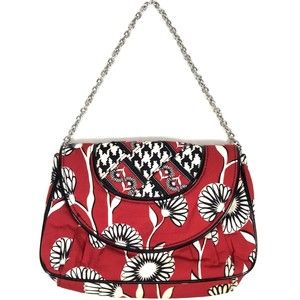 VERA BRADLEY DECO DAISY Shoulder Bag Quilted Purse Clutch Silver Chain Strap